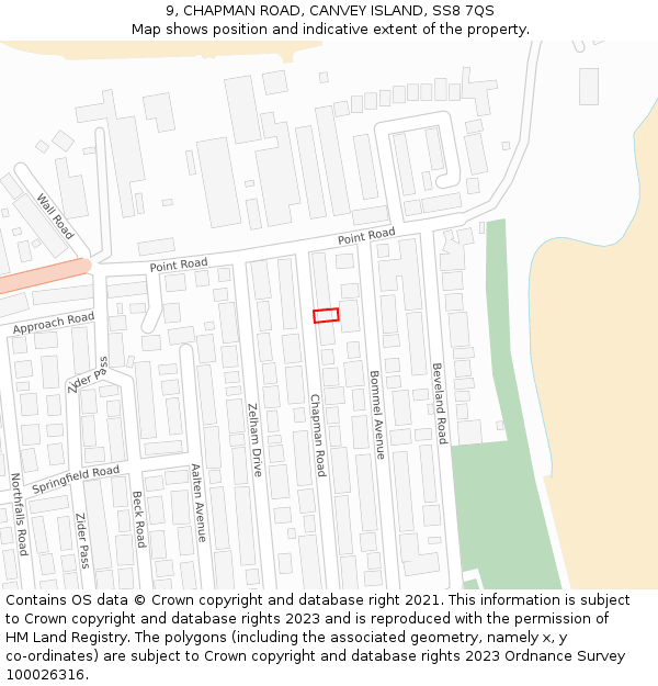 9, CHAPMAN ROAD, CANVEY ISLAND, SS8 7QS: Location map and indicative extent of plot