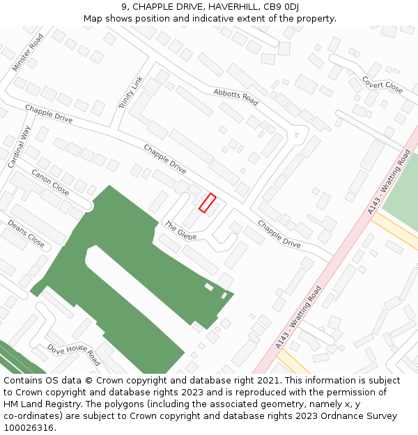 9, CHAPPLE DRIVE, HAVERHILL, CB9 0DJ: Location map and indicative extent of plot