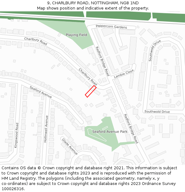 9, CHARLBURY ROAD, NOTTINGHAM, NG8 1ND: Location map and indicative extent of plot