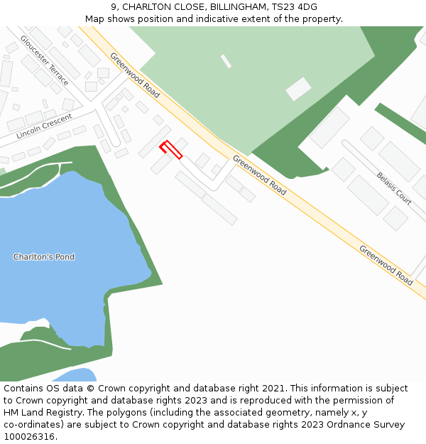 9, CHARLTON CLOSE, BILLINGHAM, TS23 4DG: Location map and indicative extent of plot