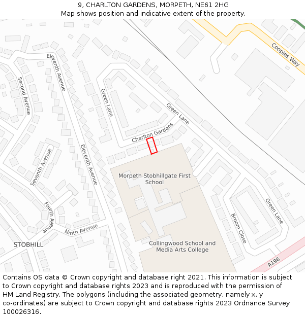 9, CHARLTON GARDENS, MORPETH, NE61 2HG: Location map and indicative extent of plot
