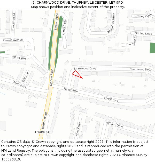 9, CHARNWOOD DRIVE, THURNBY, LEICESTER, LE7 9PD: Location map and indicative extent of plot