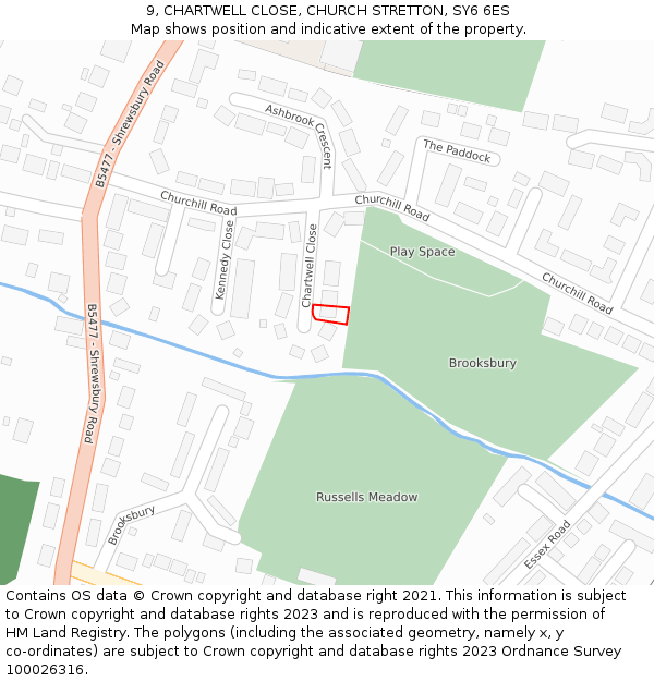 9, CHARTWELL CLOSE, CHURCH STRETTON, SY6 6ES: Location map and indicative extent of plot