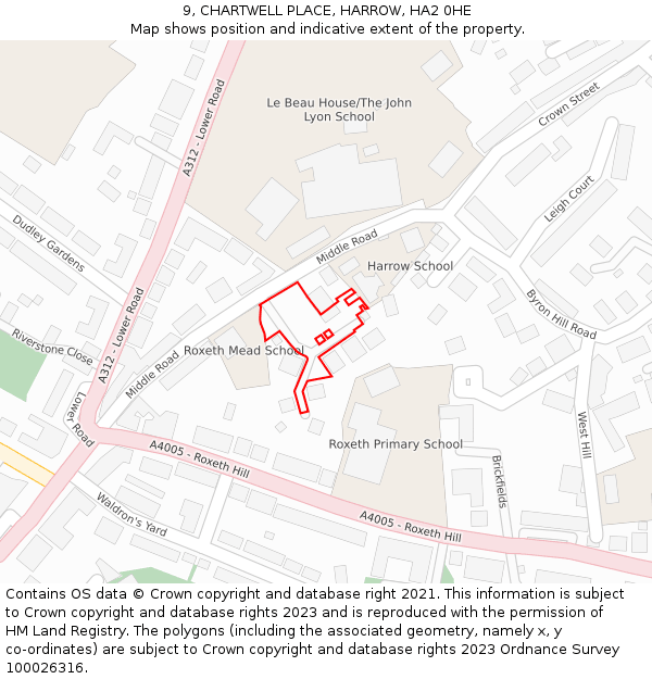 9, CHARTWELL PLACE, HARROW, HA2 0HE: Location map and indicative extent of plot