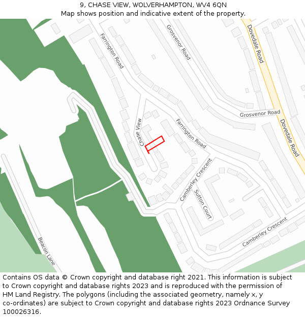 9, CHASE VIEW, WOLVERHAMPTON, WV4 6QN: Location map and indicative extent of plot