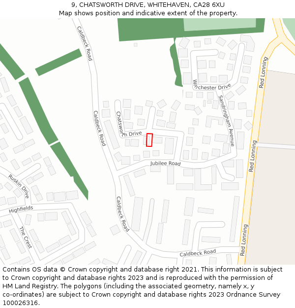 9, CHATSWORTH DRIVE, WHITEHAVEN, CA28 6XU: Location map and indicative extent of plot