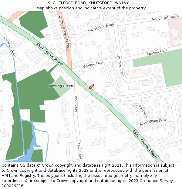 9, CHELFORD ROAD, KNUTSFORD, WA16 8LU: Location map and indicative extent of plot