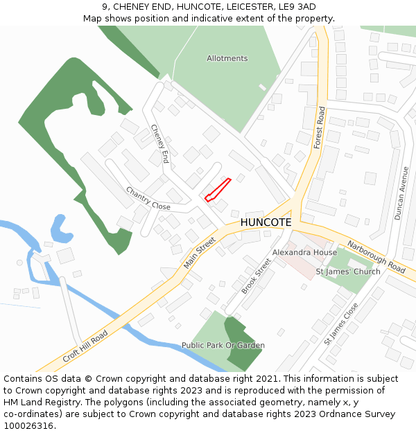 9, CHENEY END, HUNCOTE, LEICESTER, LE9 3AD: Location map and indicative extent of plot