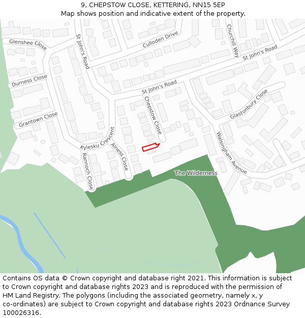 9, CHEPSTOW CLOSE, KETTERING, NN15 5EP: Location map and indicative extent of plot