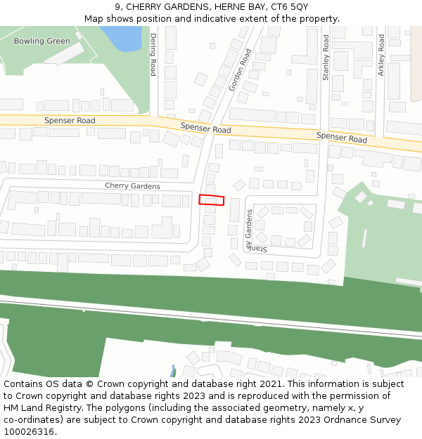 9, CHERRY GARDENS, HERNE BAY, CT6 5QY: Location map and indicative extent of plot