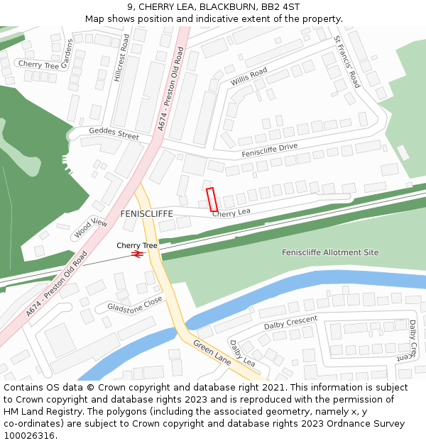 9, CHERRY LEA, BLACKBURN, BB2 4ST: Location map and indicative extent of plot
