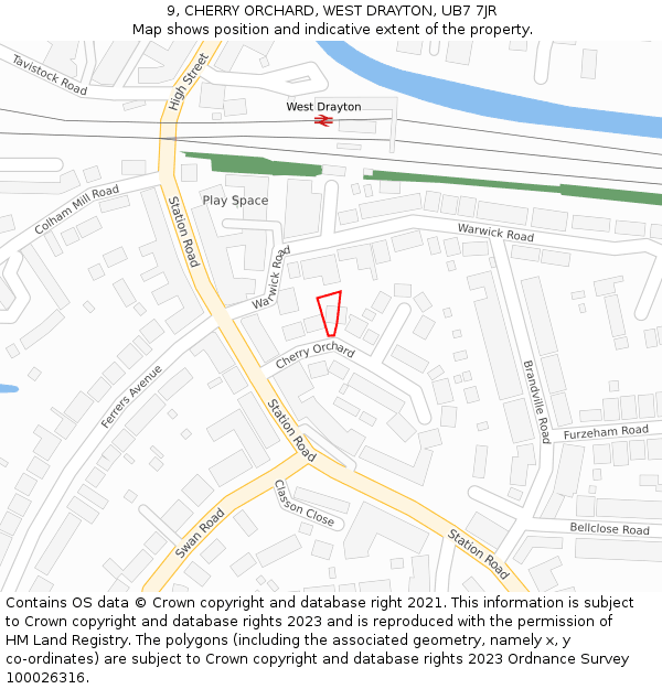 9, CHERRY ORCHARD, WEST DRAYTON, UB7 7JR: Location map and indicative extent of plot