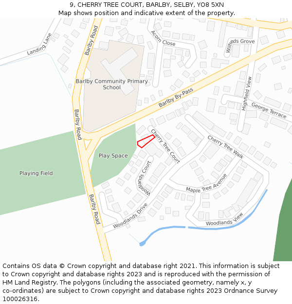 9, CHERRY TREE COURT, BARLBY, SELBY, YO8 5XN: Location map and indicative extent of plot