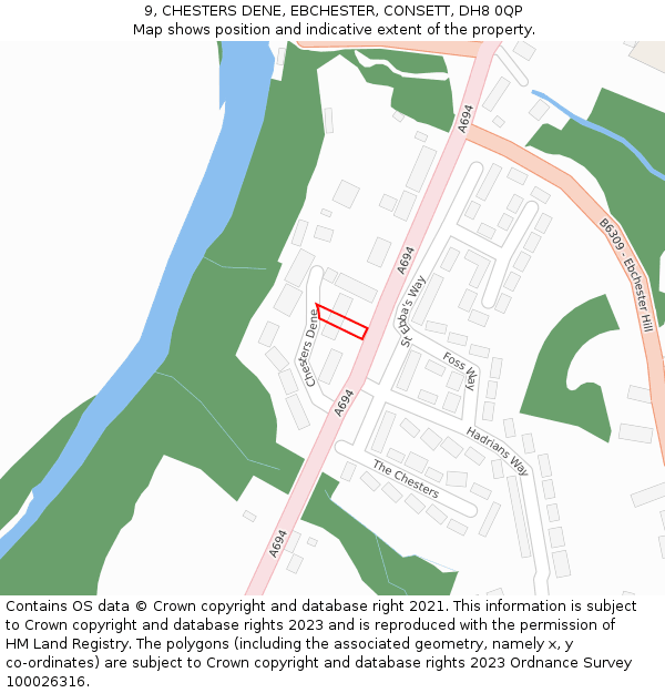 9, CHESTERS DENE, EBCHESTER, CONSETT, DH8 0QP: Location map and indicative extent of plot