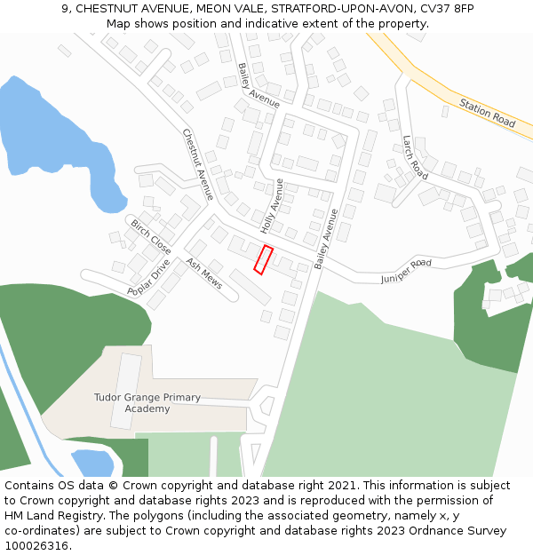 9, CHESTNUT AVENUE, MEON VALE, STRATFORD-UPON-AVON, CV37 8FP: Location map and indicative extent of plot