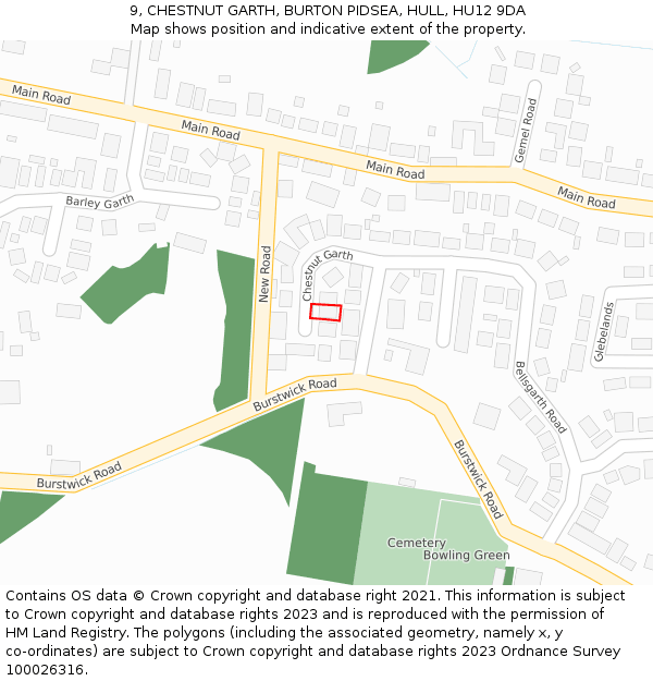 9, CHESTNUT GARTH, BURTON PIDSEA, HULL, HU12 9DA: Location map and indicative extent of plot