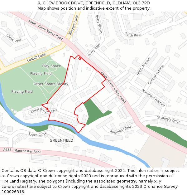9, CHEW BROOK DRIVE, GREENFIELD, OLDHAM, OL3 7PD: Location map and indicative extent of plot