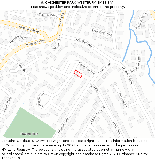 9, CHICHESTER PARK, WESTBURY, BA13 3AN: Location map and indicative extent of plot