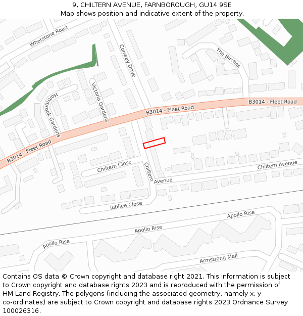 9, CHILTERN AVENUE, FARNBOROUGH, GU14 9SE: Location map and indicative extent of plot