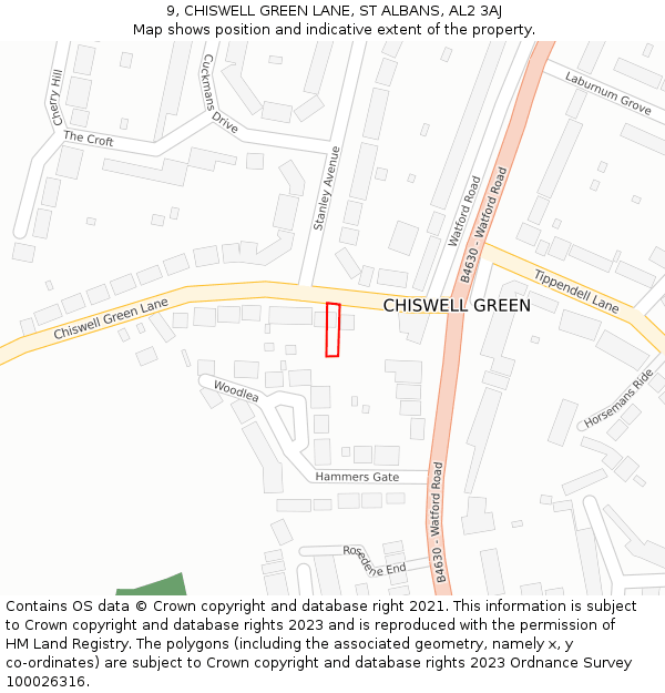 9, CHISWELL GREEN LANE, ST ALBANS, AL2 3AJ: Location map and indicative extent of plot