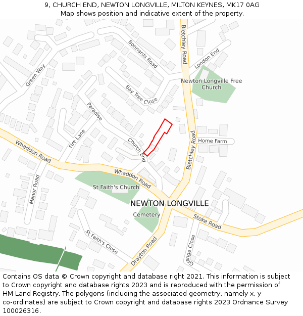 9, CHURCH END, NEWTON LONGVILLE, MILTON KEYNES, MK17 0AG: Location map and indicative extent of plot