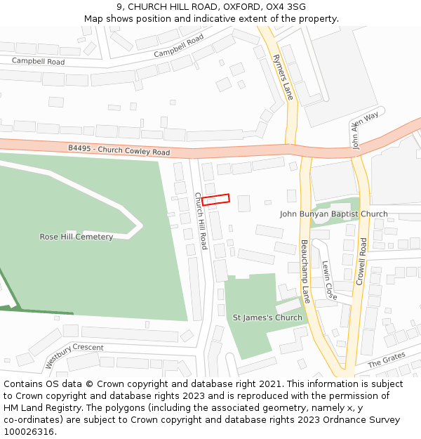 9, CHURCH HILL ROAD, OXFORD, OX4 3SG: Location map and indicative extent of plot