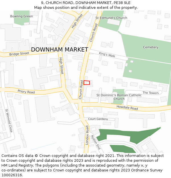 9, CHURCH ROAD, DOWNHAM MARKET, PE38 9LE: Location map and indicative extent of plot