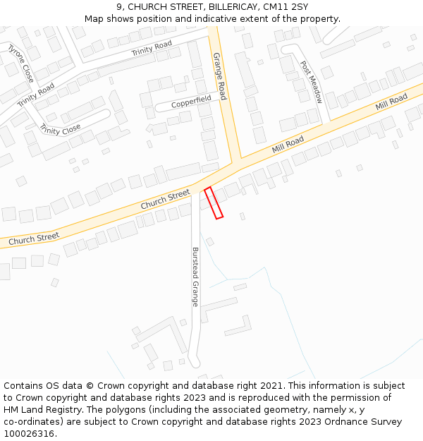 9, CHURCH STREET, BILLERICAY, CM11 2SY: Location map and indicative extent of plot