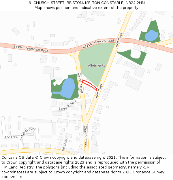 9, CHURCH STREET, BRISTON, MELTON CONSTABLE, NR24 2HN: Location map and indicative extent of plot