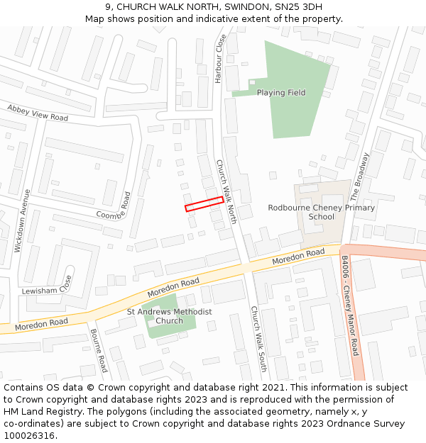 9, CHURCH WALK NORTH, SWINDON, SN25 3DH: Location map and indicative extent of plot