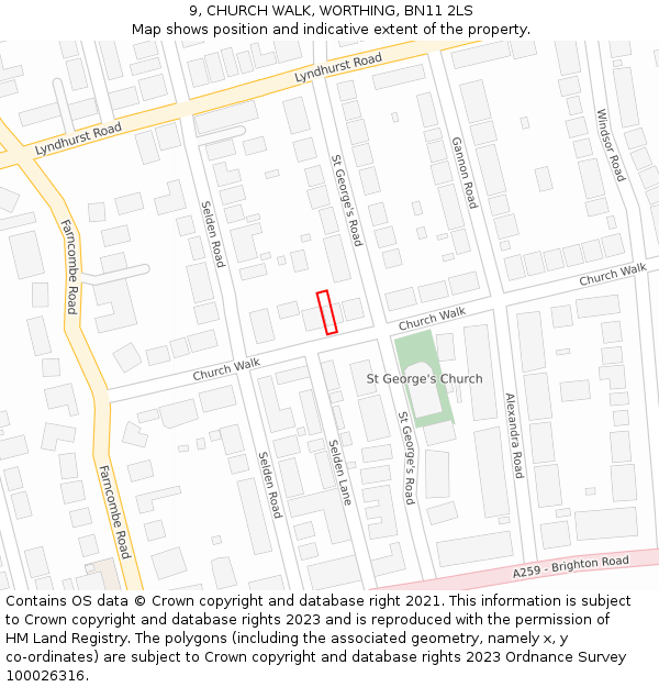 9, CHURCH WALK, WORTHING, BN11 2LS: Location map and indicative extent of plot