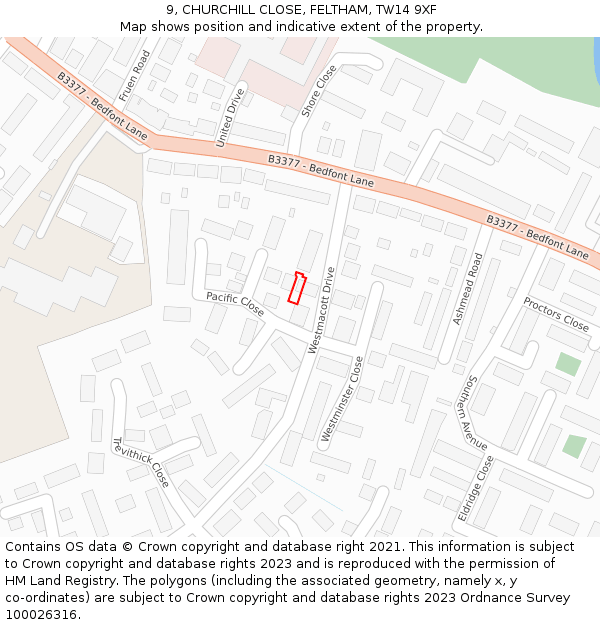 9, CHURCHILL CLOSE, FELTHAM, TW14 9XF: Location map and indicative extent of plot