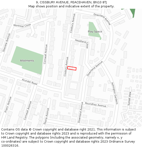 9, CISSBURY AVENUE, PEACEHAVEN, BN10 8TJ: Location map and indicative extent of plot