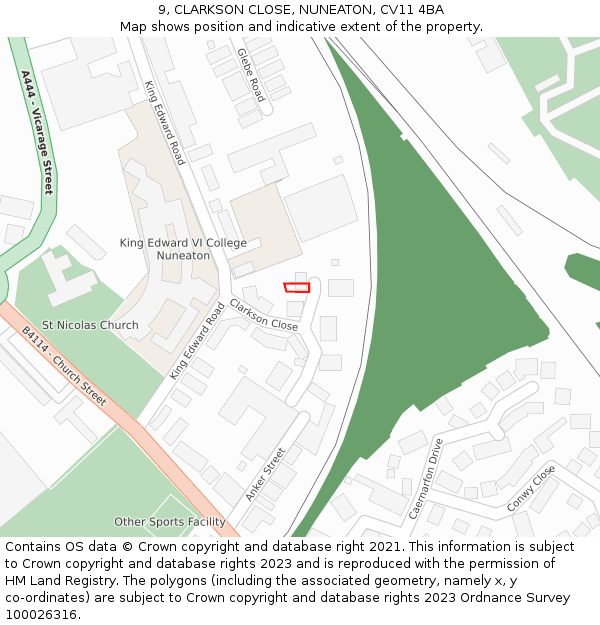 9, CLARKSON CLOSE, NUNEATON, CV11 4BA: Location map and indicative extent of plot