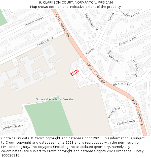 9, CLARKSON COURT, NORMANTON, WF6 1NH: Location map and indicative extent of plot
