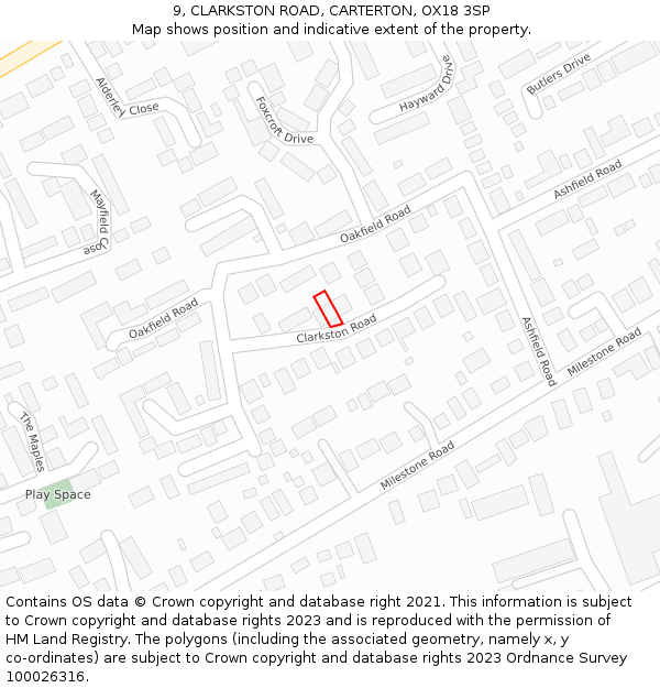 9, CLARKSTON ROAD, CARTERTON, OX18 3SP: Location map and indicative extent of plot