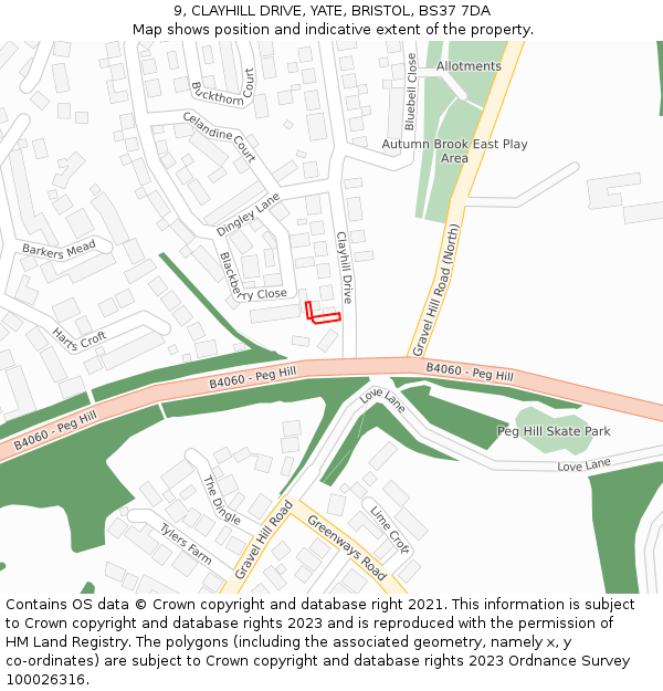 9, CLAYHILL DRIVE, YATE, BRISTOL, BS37 7DA: Location map and indicative extent of plot