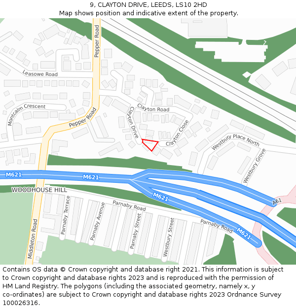 9, CLAYTON DRIVE, LEEDS, LS10 2HD: Location map and indicative extent of plot