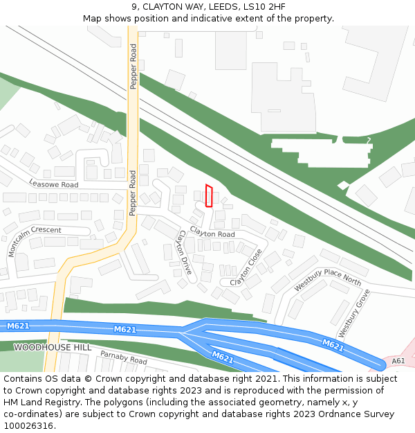 9, CLAYTON WAY, LEEDS, LS10 2HF: Location map and indicative extent of plot