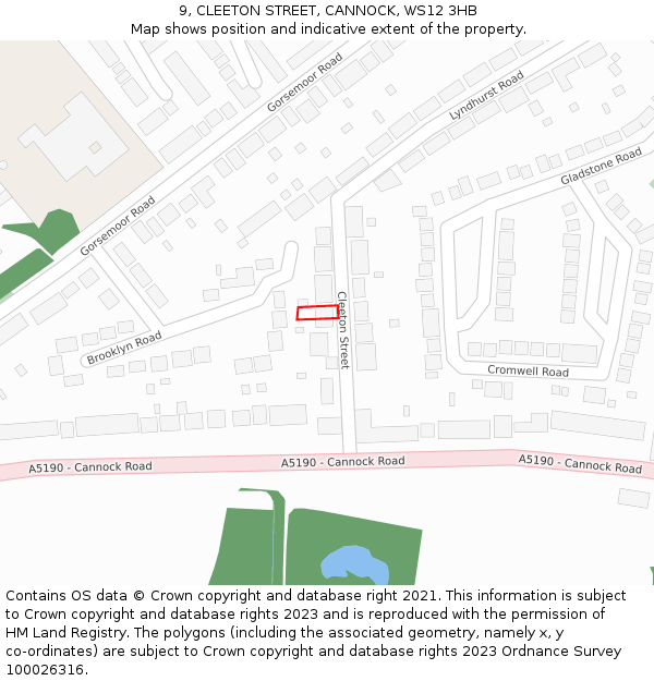 9, CLEETON STREET, CANNOCK, WS12 3HB: Location map and indicative extent of plot