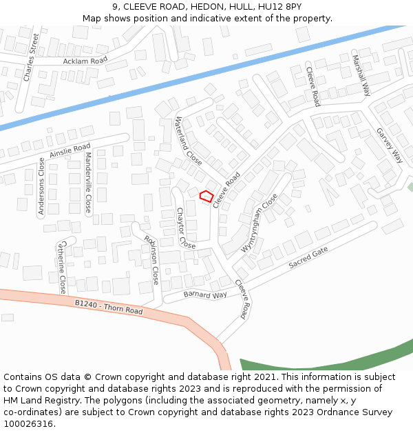 9, CLEEVE ROAD, HEDON, HULL, HU12 8PY: Location map and indicative extent of plot