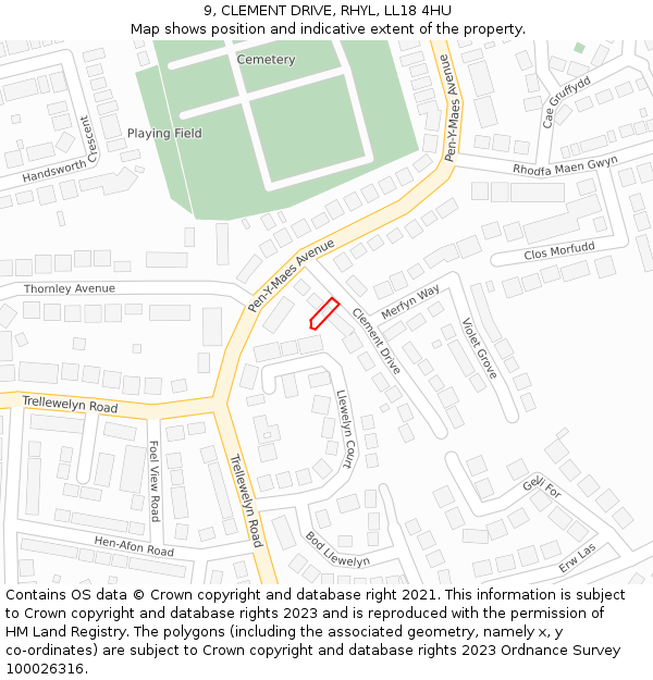 9, CLEMENT DRIVE, RHYL, LL18 4HU: Location map and indicative extent of plot