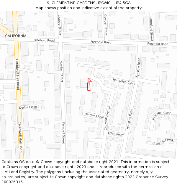 9, CLEMENTINE GARDENS, IPSWICH, IP4 5GA: Location map and indicative extent of plot