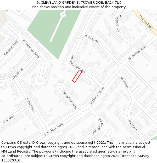 9, CLEVELAND GARDENS, TROWBRIDGE, BA14 7LX: Location map and indicative extent of plot