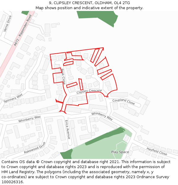 9, CLIPSLEY CRESCENT, OLDHAM, OL4 2TG: Location map and indicative extent of plot