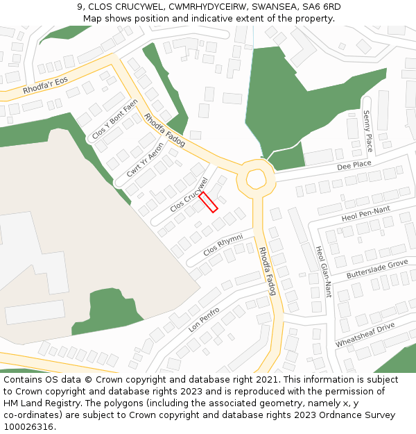 9, CLOS CRUCYWEL, CWMRHYDYCEIRW, SWANSEA, SA6 6RD: Location map and indicative extent of plot