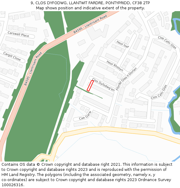 9, CLOS DYFODWG, LLANTWIT FARDRE, PONTYPRIDD, CF38 2TP: Location map and indicative extent of plot