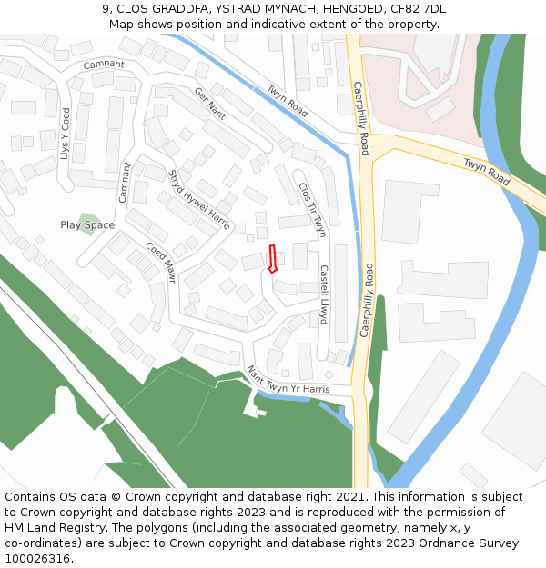 9, CLOS GRADDFA, YSTRAD MYNACH, HENGOED, CF82 7DL: Location map and indicative extent of plot
