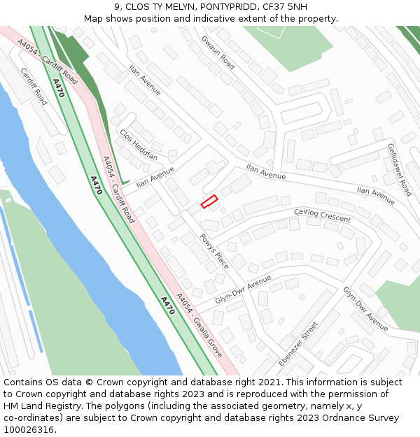 9, CLOS TY MELYN, PONTYPRIDD, CF37 5NH: Location map and indicative extent of plot
