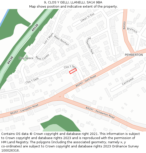 9, CLOS Y GELLI, LLANELLI, SA14 9BA: Location map and indicative extent of plot